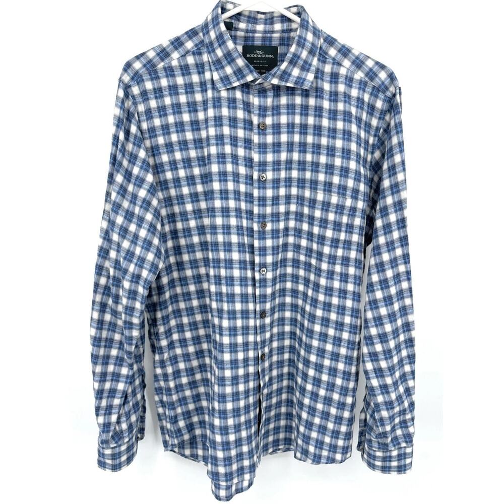 Rodd Gunn Woven In Italy Long Sleeve Button Down Plaid Shirt Sports Fit Mens M